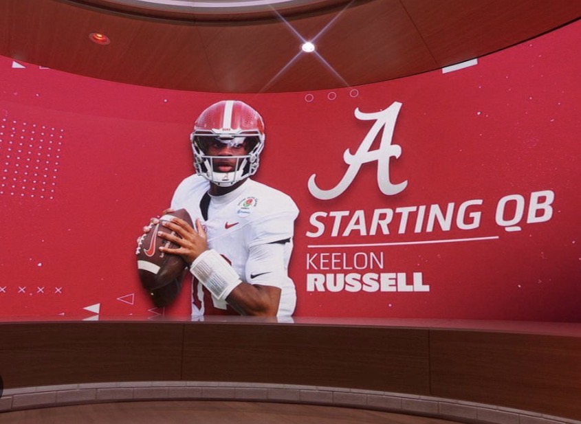 Alabama announcing Keelon Russell as starting quarterback on the broadcast set